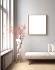 Mockup frame in contemporary Scandinavian living room interior, 3d render. AI Generative