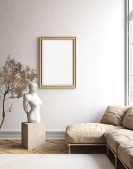 Fototapeta na wymiar Mockup frame in contemporary Scandinavian living room interior, 3d render. AI Generative