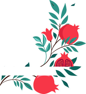 red pomegranates and green leaves design clip art preview