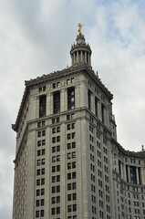 Fototapeta na wymiar Low angle vertical view of the municipal building in Manhattan, New York City