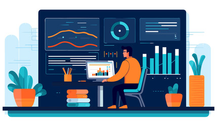 Conceptual vector illustration of business analysis operations.