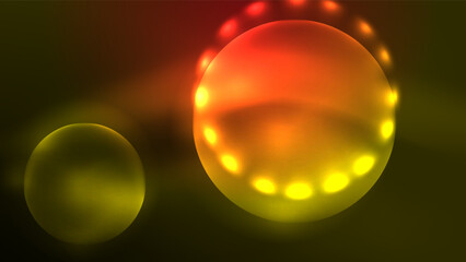 Neon glowing circles, magic energy space light concept, abstract background wallpaper design