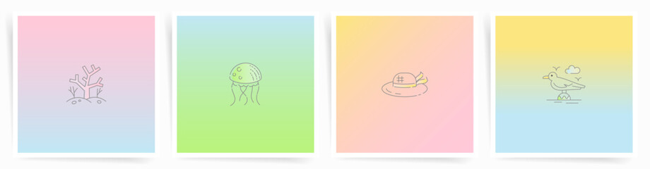 Gradient Summer Background. Aesthetic Poster or Banner Template for Business, Decorative Patterns, Social Media Posts, or other design layouts. Travel, Relax and Sea Vacation mood. Bright Colors Set