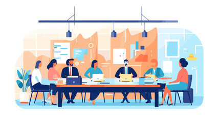 Conceptual vector illustration of a meeting scene at a company.