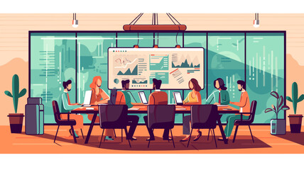 Conceptual vector illustration of a meeting scene at a company.