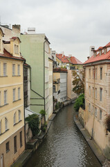 Houses at Certovka side canal of the Vltava River in Prague, Czech Republic