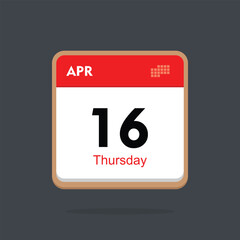 thursday 16 april icon with black background, calender icon