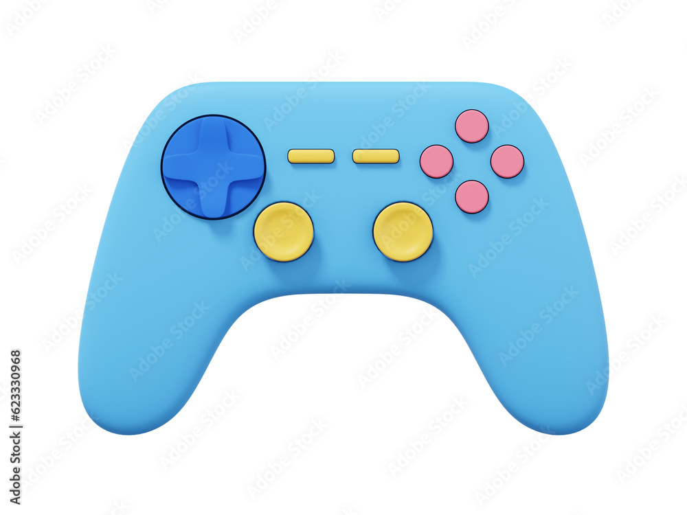 Poster realistic console game controller. multicolored isolated icon on white background. 3d rendering.