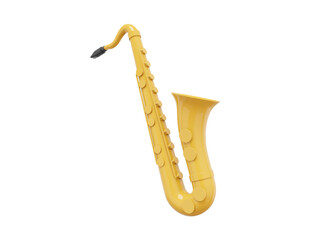 Fototapeta na wymiar Yellow saxophone, musical instrument, from side. 3d rendering. Icon on white background.