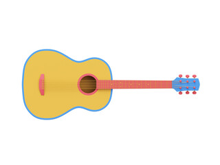 Multicolored acoustic guitar, front view. 3D rendering. Icon on white background.