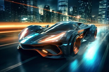 Obraz premium Fast Shutter Speed Creates Dynamic and Action Packed Image of Futuristic Car. AI Generative