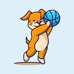 cute dog holding a basketball vector mascot animal character