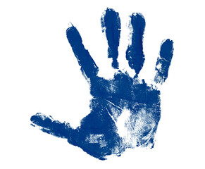 blue hand print isolated on transparent background human palm and fingers