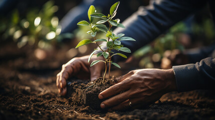 Sustainability and environment with hand and plant. Generative Ai