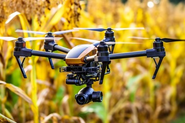 Drone monitoring crops and smart agriculture in a digital farming.  AI Generative