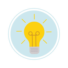 Yellow bulb icon on round blue background