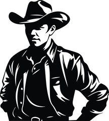 Cowboy Western Mascot Logo Monochrome Design Style