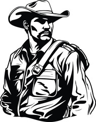 Cowboy Western Mascot Logo Monochrome Design Style