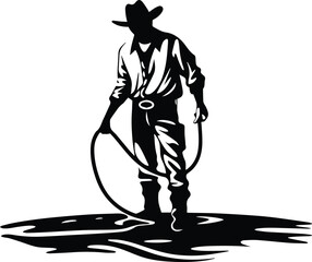 Cowboy With Rope Logo Monochrome Design Style