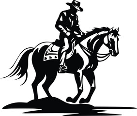 Cowboys Riding Horse Logo Monochrome Design Style