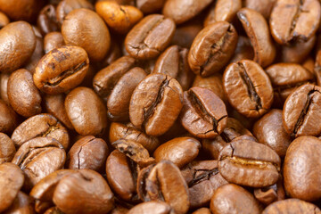 Roasted coffee beansl, coffee industry. Scene of coffee beans. Texture