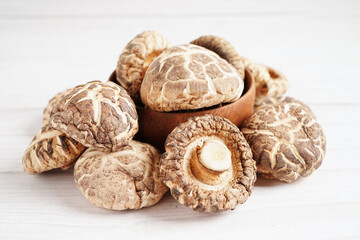 Dried shiitake mushroom isolated on white background with clipping path, healthy food.