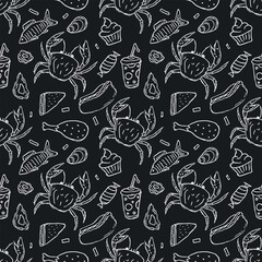 Seamless food pattern. Doodle food background