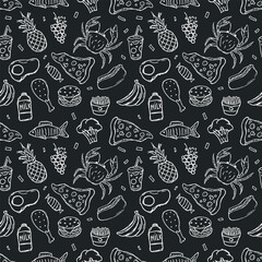 Seamless food pattern. Doodle food background