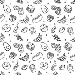 Seamless food pattern. Doodle food background