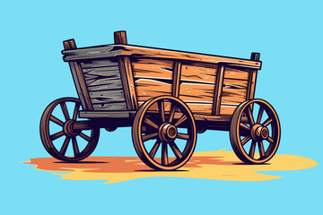 Fototapeta na wymiar Doodle inspired Old wooden wagon, cartoon sticker, sketch, vector, Illustration