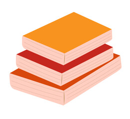 Stack of orange and red books on white background. Vector flat illustration.