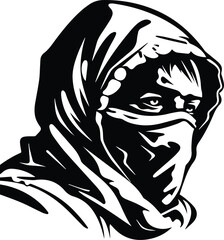Man In Mask And Hood Logo Monochrome Design Style