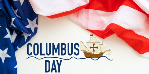 Fototapeta na wymiar Happy columbus day celebration with sailboat and ocean scene 