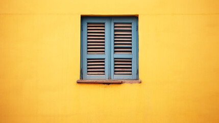 Fototapeta na wymiar Blue window on yellow wall. Modified generative AI image.