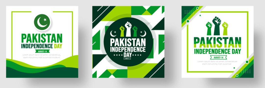 14 August Pakistan Independence Day social media post banner or sticker design template set.  background, banner, placard, card, and poster design template. Youm e Azadi