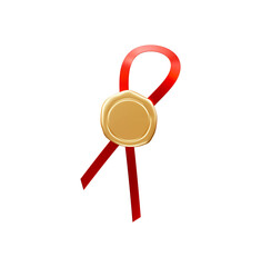 Wax seal stamp with ribbon 3d rendering illustration
