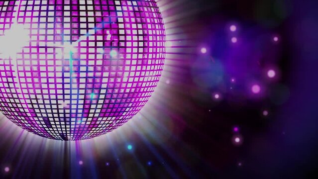 Animation of disco mirror ball spinning on black background