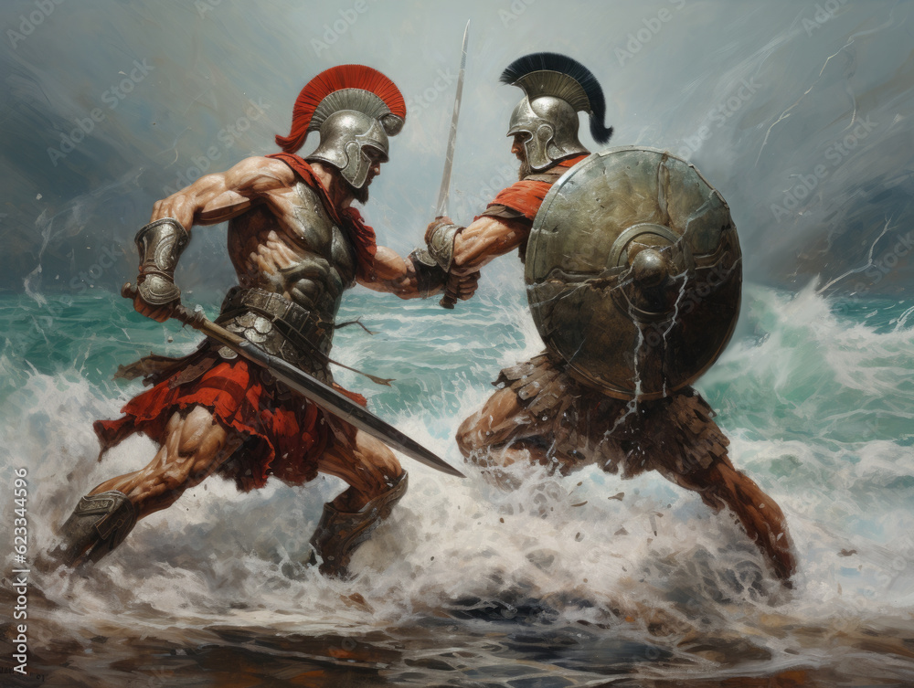 Wall mural Fight of two Roman soldiers. Digital art. Generative AI. - Wall murals