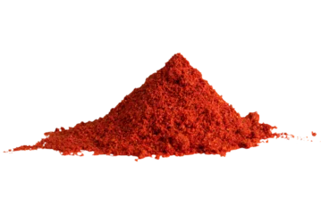 Selbstklebende Fototapete Scharfe Chili-pfeffer Heap of ground paprika isolated on transparent background.