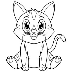 Cute baby cat cartoon sitting line art