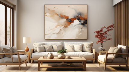 Stylish Living Room Interior with a Frame Poster Mockup, Modern Interior Design, 3D Render, 3D Illustration