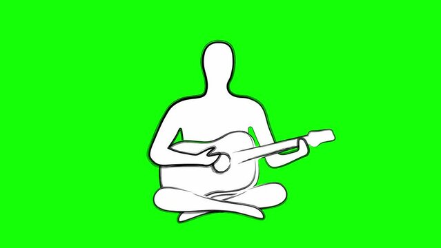 Guitar player sitting on a green screen line art