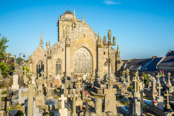View at the Church of Saint Ronan with Cemetery in Locronan - France