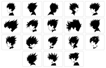 Spiky hair silhouettes illustration Set Boy's hair silhouette Vector collection men's silhouette