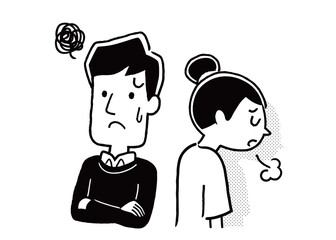 ベクターイラスト素材：妻が落ち込む、心配する夫、うつ
