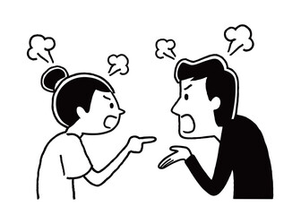 ベクターイラスト素材：言い合う夫婦、口喧嘩
