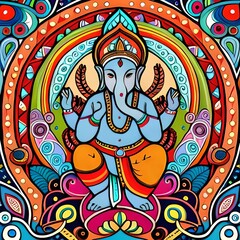 Ganesh hindu god paint  mithila Art style
