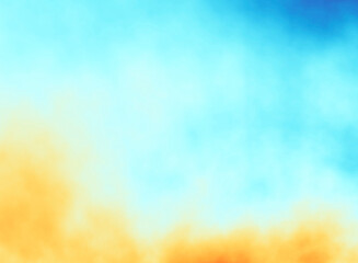 Yellow and blue smoke color gradient. Sky and clouds watercolor background