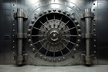Vault bank door in storage room. Reliable treasure trove of the rich. AI generated image.