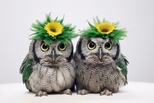 Two owls together. Generative AI